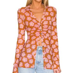 Free People Floral Mesh Shirt